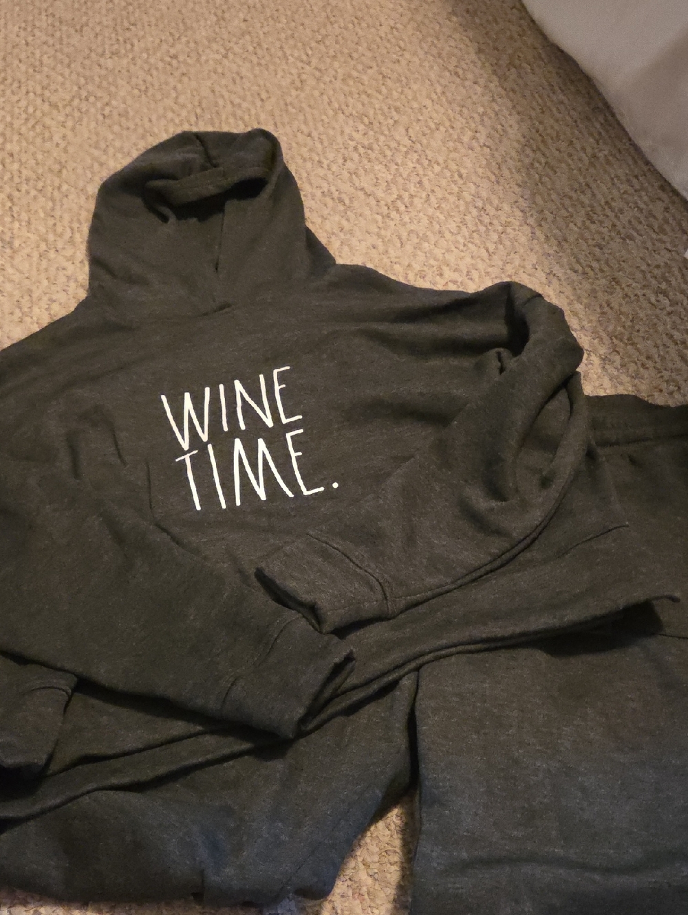 Rae Dunn Wine Time Sweatsuit - Dark Heather Gray